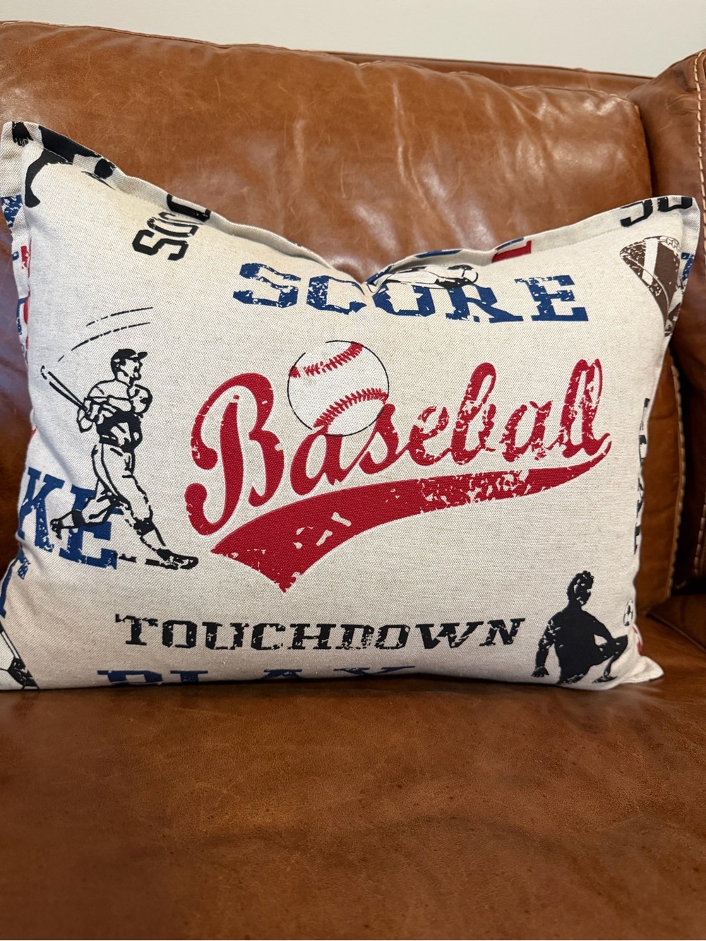 Baseball/Football/Soccer Print Decorative Pillow - Red and Blue